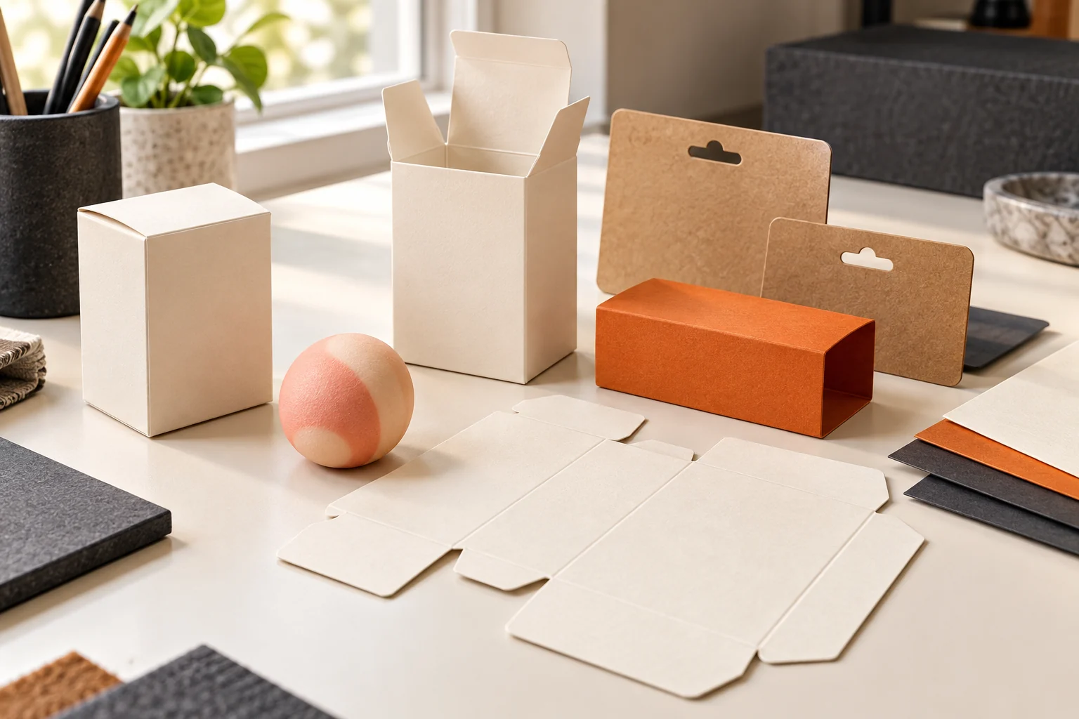 Illustrative comparison of cards, sleeves and folding boxes