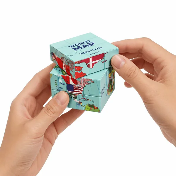 World Map & Flag 3D Puzzle Cube - product view 2