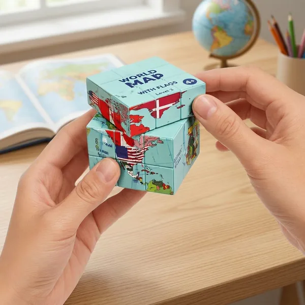 World Map & Flag 3D Puzzle Cube - product view 3