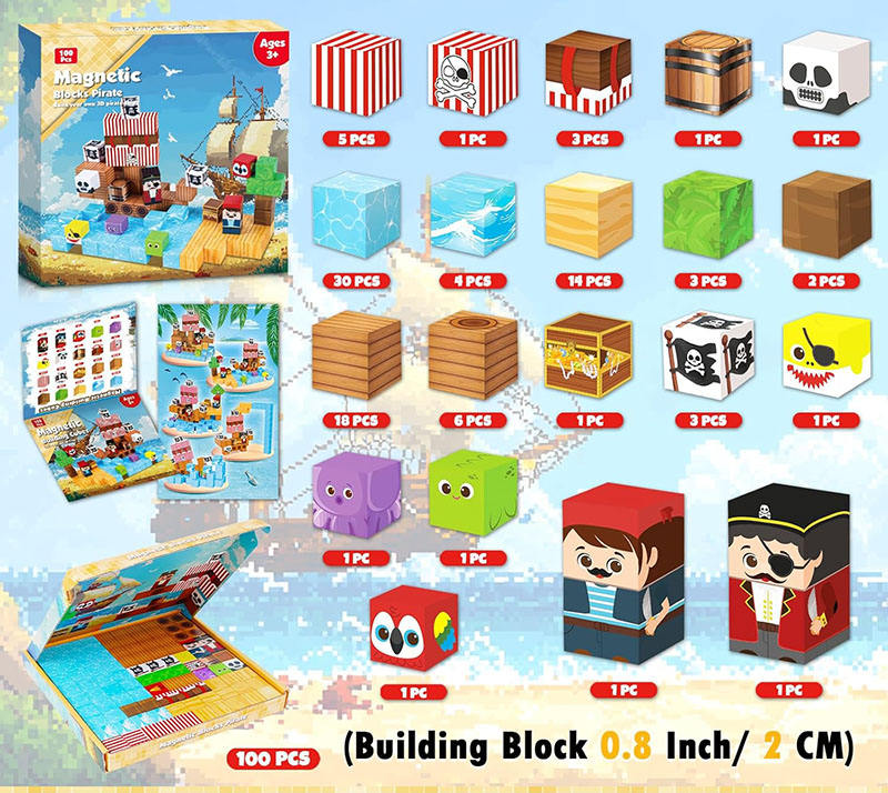 Pirate-Ship Magnetic Block Set - 2 cm Cubes - product view 4