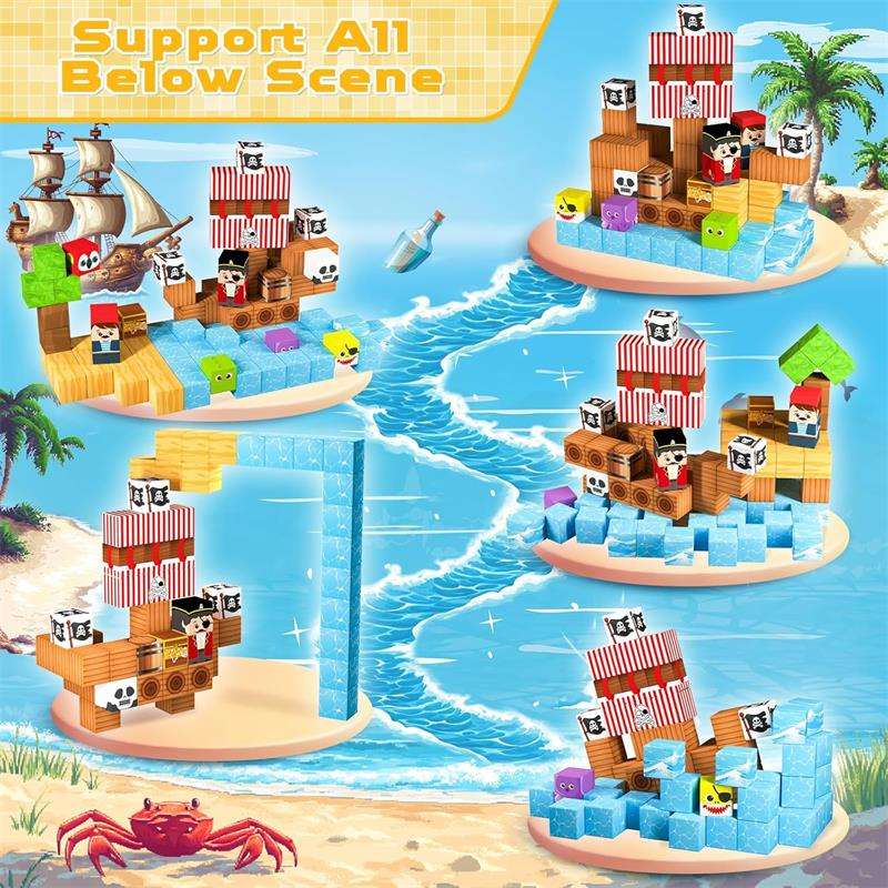 Pirate-Ship Magnetic Block Set - 2 cm Cubes - product view 5