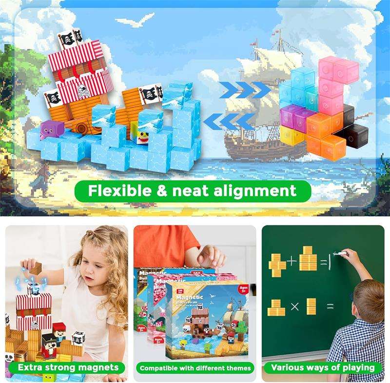 Pirate-Ship Magnetic Block Set - 2 cm Cubes - product view 3