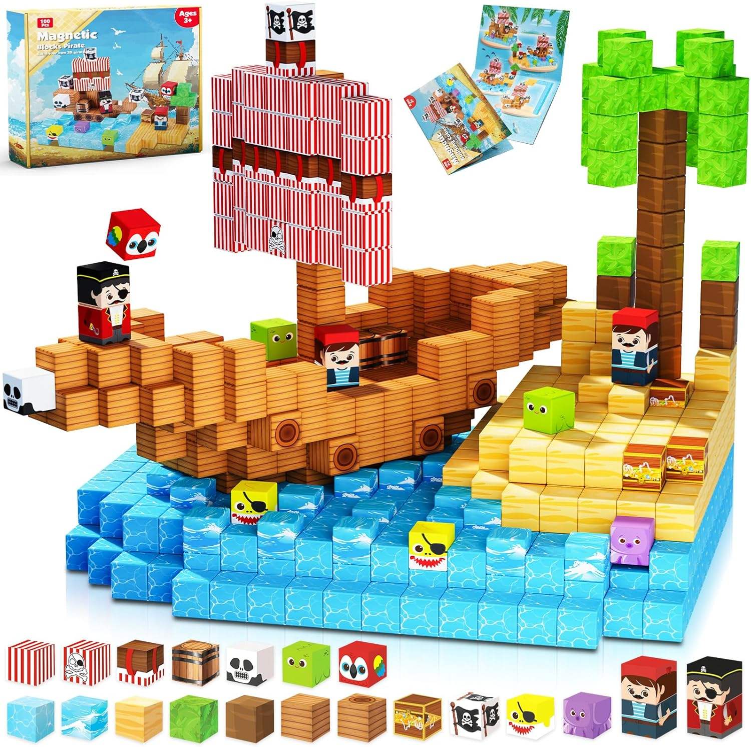 Pirate-Ship Magnetic Block Set - 2 cm Cubes - product view 6